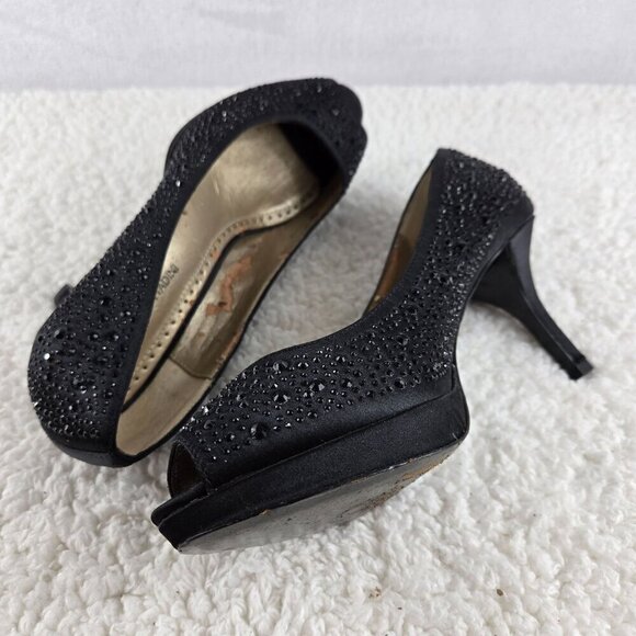 Embellished Black Evening Pump Sz 7.5 Adrienne Vittadini Open Toe 3" Heel Formal - Picture 9 of 16